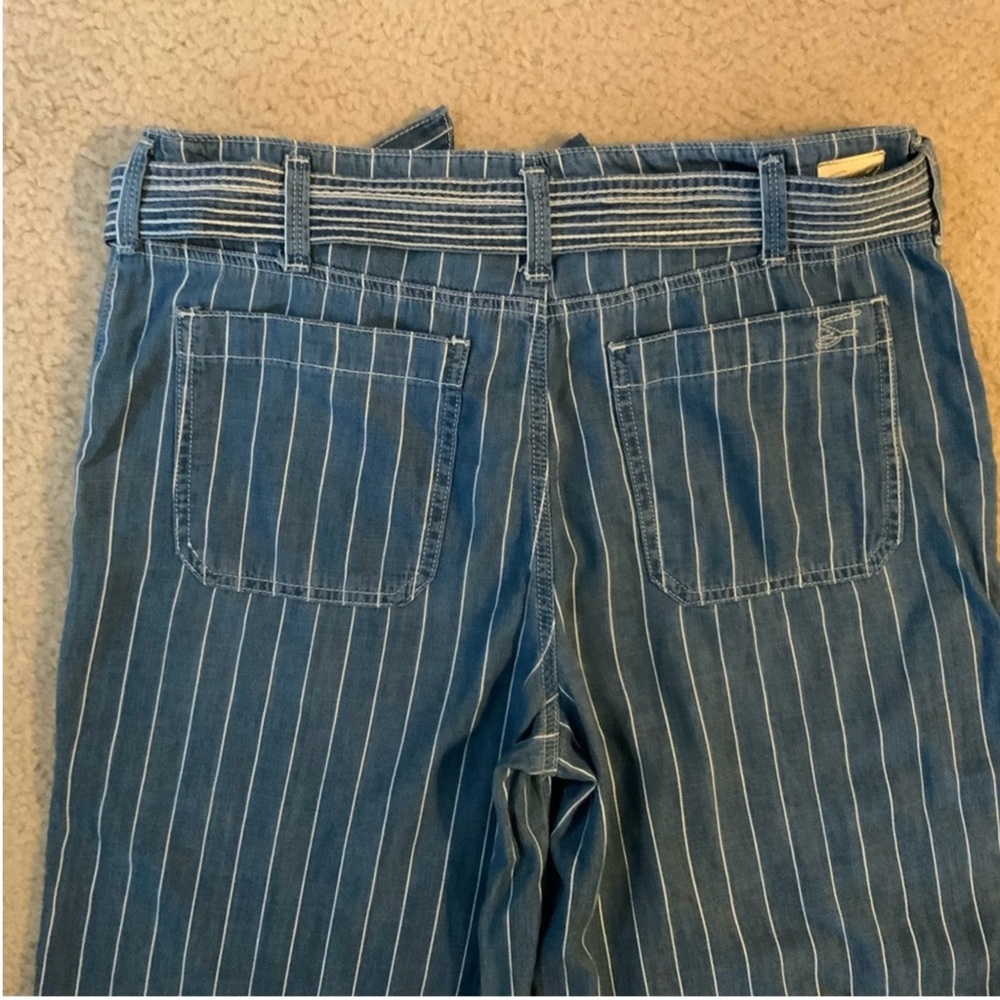 Pinstripe Stripe Wide Leg Lightweight Cropped Jeans Matching Belt Size 10